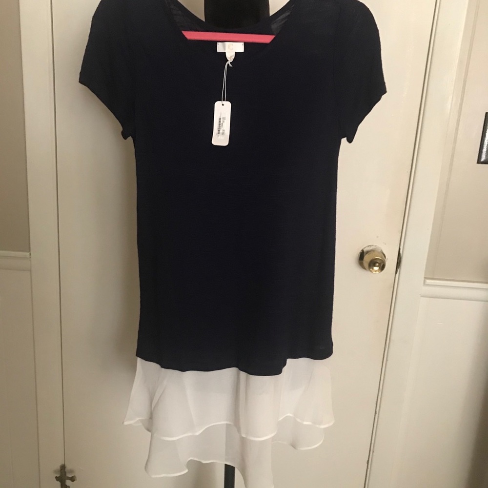 Closet Clean Out!! $8 Boutique Peep-Sheer Navy/White Blouse - S